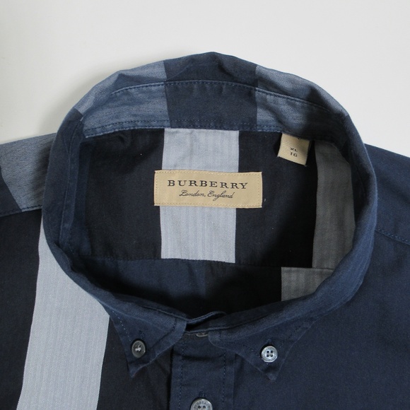 Burberry Men's Check Cotton Short Sleeve Shirt Navy Size XL - Picture 4 of 12